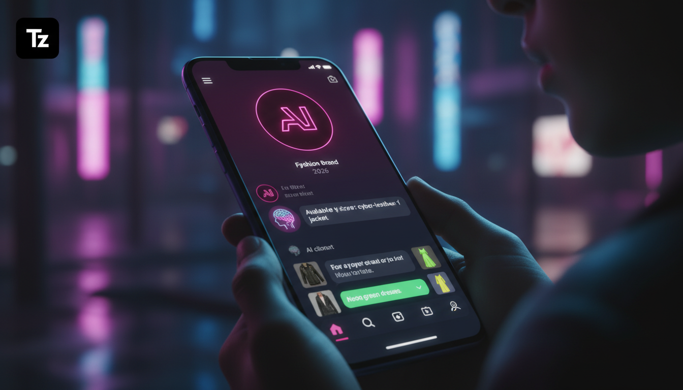 Comparativo: Toolzz vs Meta Business Suite IA para Instagram em 2026 — Close-up de uma tela de smartphone mostrando uma interface de usuário da Toolzz. Na tela, um chatbot com inteligência artificial 