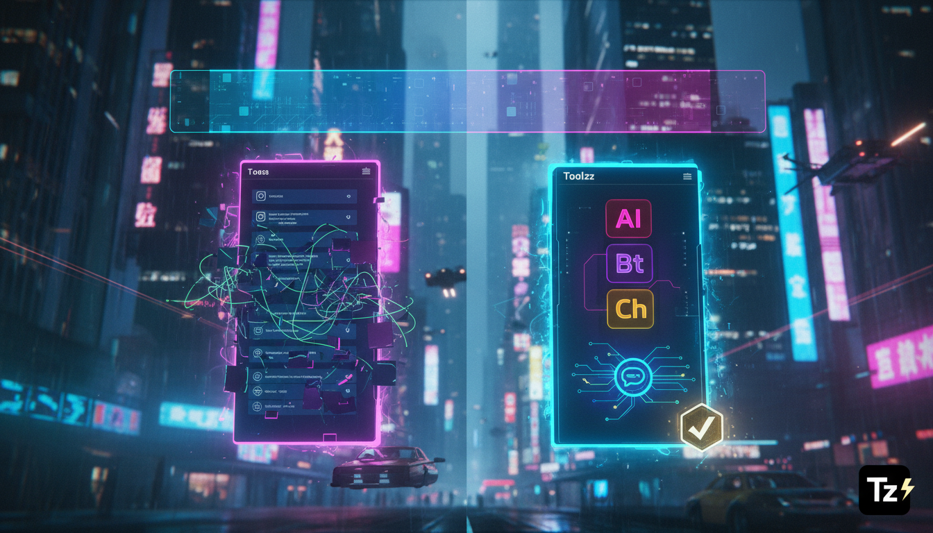 Comparativo: Toolzz vs Soluções Genéricas para Automação Instagram 2026 — Infográfico comparando duas interfaces lado a lado. À esquerda, uma interface genérica de automação do Instagram, mostrando um