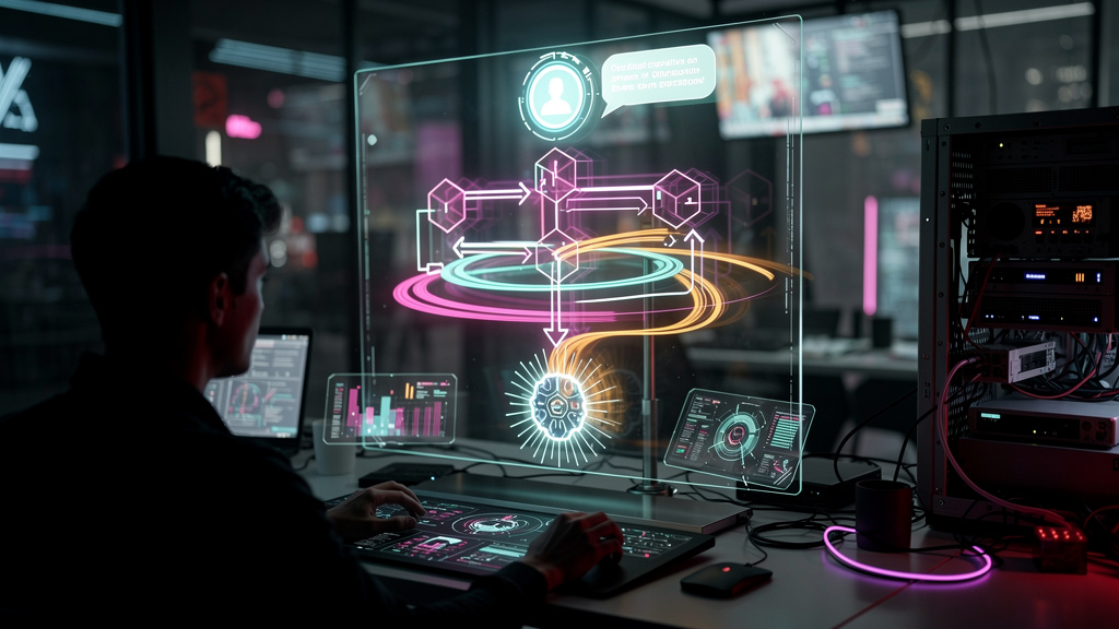 Conteúdo para IA Generativa: Domine a Busca no Seu Nicho — Um diagrama de fluxo que ilustra o processo de AEO (AI-Enhanced Optimization). No topo, um ícone representando um usuário fazendo uma pergunt