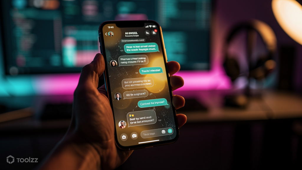CRM Agente: A IA que Revoluciona seu Atendimento — Close-up de um smartphone mostrando uma conversa de chat com um cliente. O assistente virtual responde de forma inteligente e personalizada, com o lo