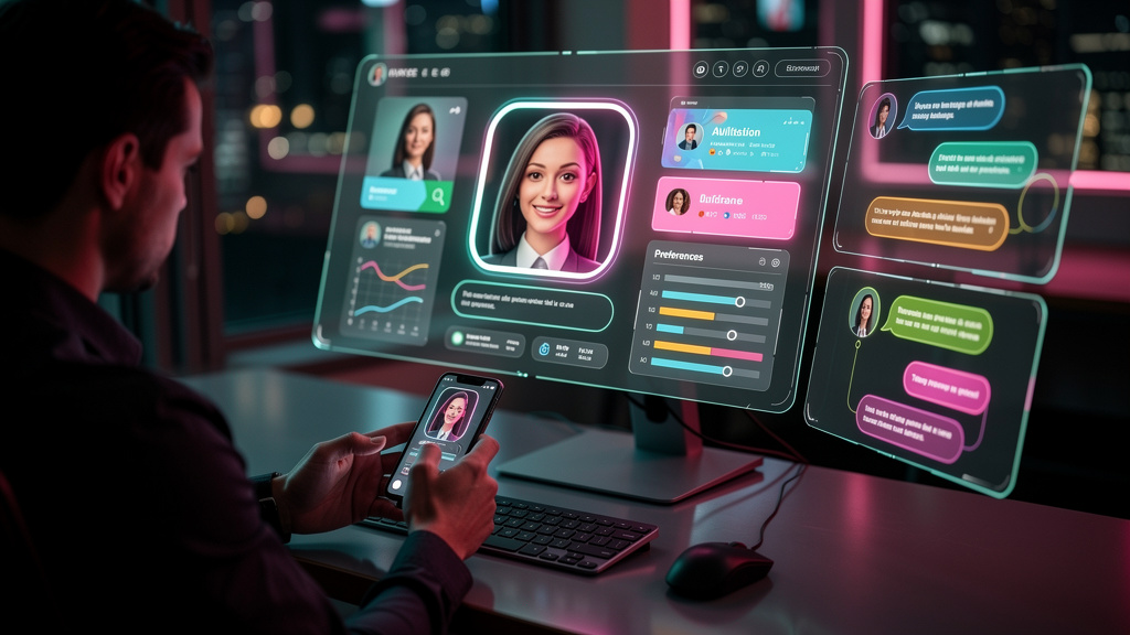 CRM com Agente de IA: Maximize seu CRM com Inteligência Artificial — Close-up de uma interface de CRM mostrando um agente de IA em ação: um chatbot com avatar amigável respondendo instantaneamente a u