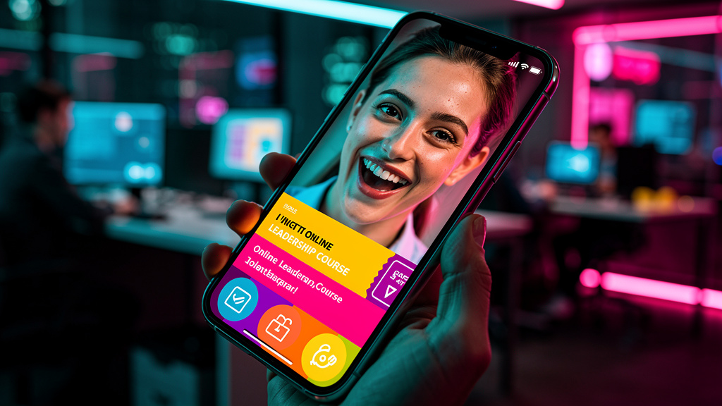 Cupons de Desconto na Educação Corporativa: Guia Completo — Um close-up de um smartphone mostrando um e-mail com um cupom de desconto da Toolzz LXP para um curso de liderança. A tela do smartphone ref
