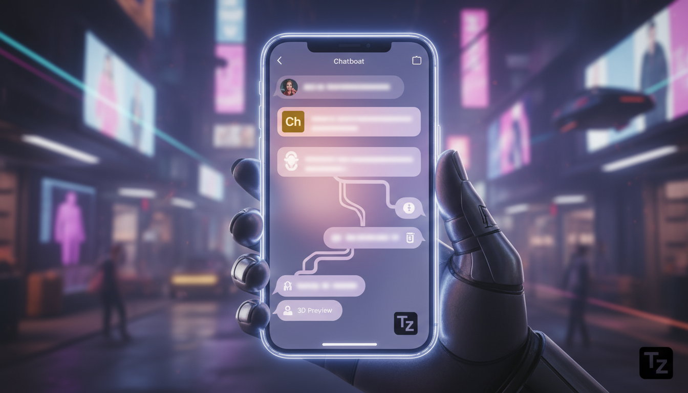 Dicas rápidas para melhorar Instagram Commerce em apenas 2026 — Um close-up em um smartphone mostrando uma conversa de chatbot no Instagram. O chatbot, com a logo da Toolzz visível, responde a uma per