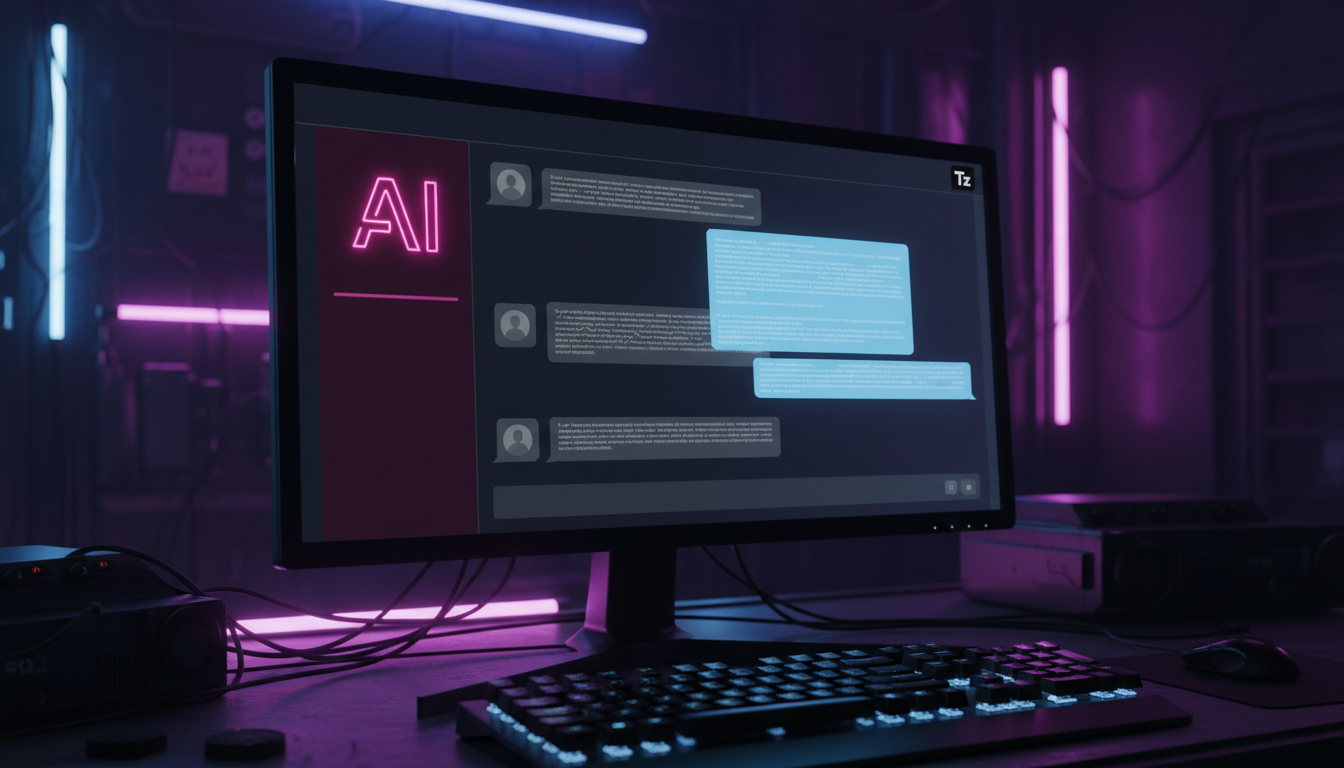 Dicionário de Automação Instagram: 7 termos que todo profissional deve conhecer — Um close-up de uma tela de computador mostrando uma interface de chat com um agente de IA conversacional. A conversa s