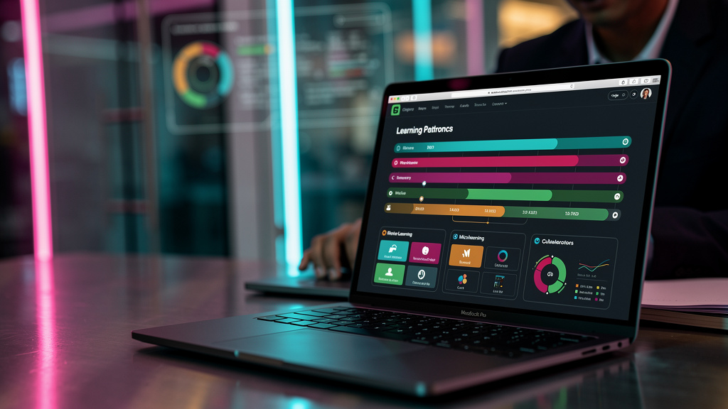Disprz vale a pena? 7 Alternativas em 2026 — Um close-up de uma tela de laptop mostrando a interface do Disprz com um foco em trilhas de aprendizado personalizadas e recursos de microlearning. A logo 