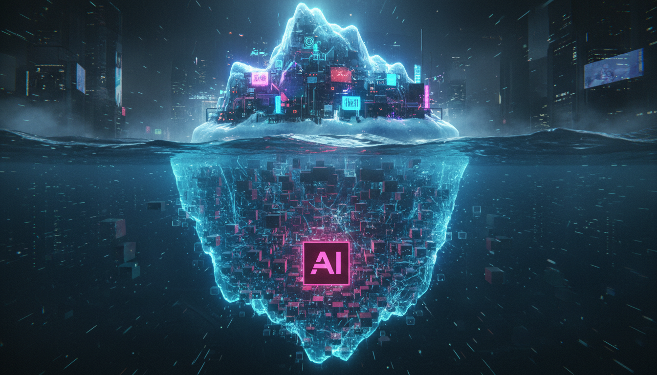 Diversificação de Portfólio: Avalie Riscos e Garanta Estabilidade — Um close-up de um iceberg flutuando em águas turbulentas. A parte visível do iceberg representa os ativos diversificados de um portf