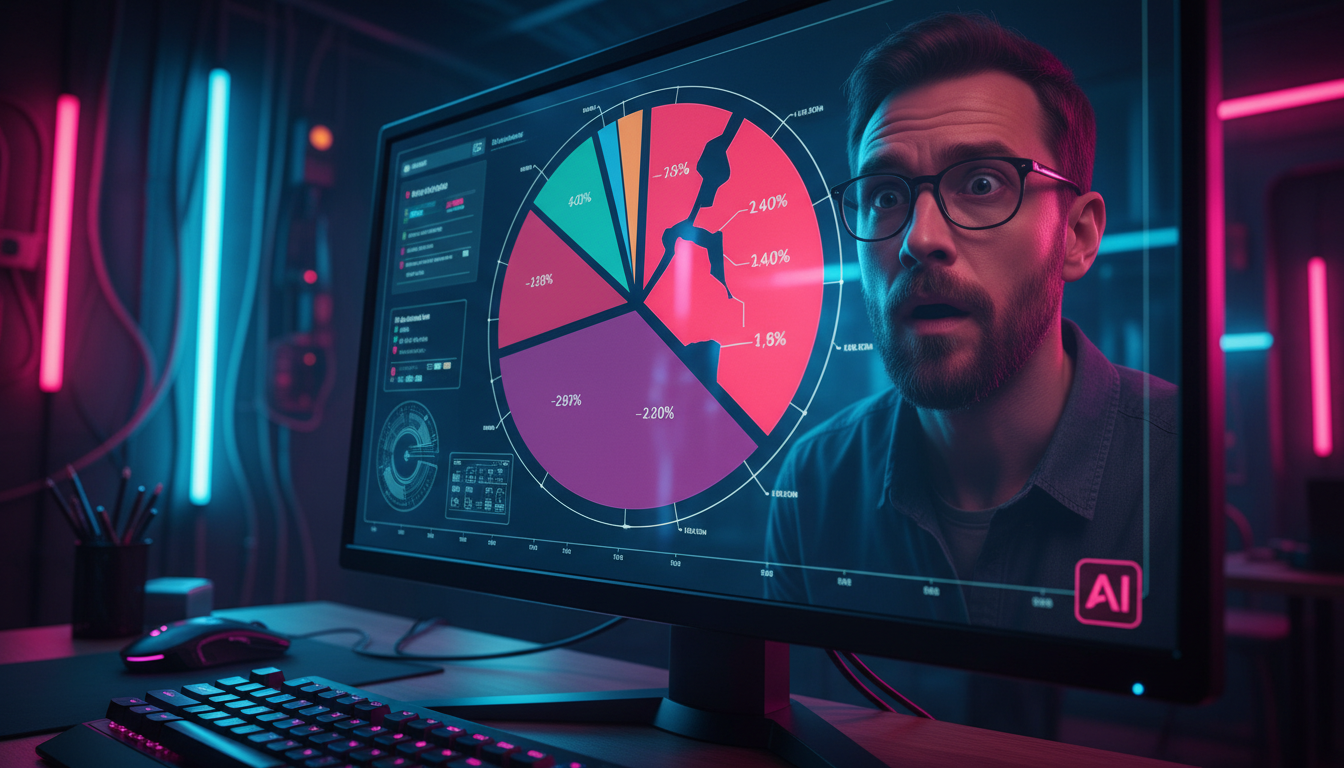 Diversificação de Portfólio: Mitigando Riscos com Inteligência Artificial — Um close-up de uma tela de computador mostrando um gráfico de portfólio aparentemente diversificado, mas com áreas destacada