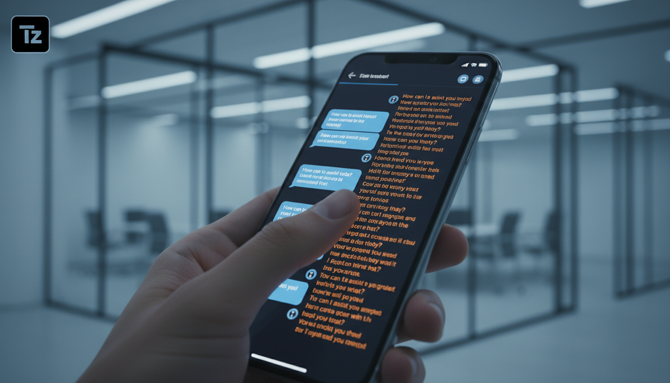 Empresas Pagam para 'Bullyar' IAs: O Que Isso Significa? — Um close-up de um dedo pressionando repetidamente a tela de um smartphone, em um aplicativo de chat com um chatbot de atendimento ao cliente.