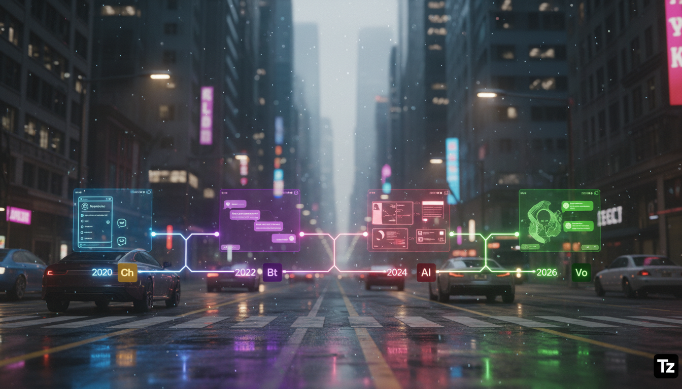 Estratégia completa de Automação no Instagram para 2026 — Ilustração de uma linha do tempo visual que mostra a evolução da automação no Instagram desde 2020 até uma projeção para 2026. A linha do temp