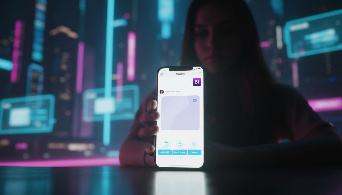 Estratégia omnichannel usando Agendamento via Instagram — Um usuário interagindo com um chatbot de agendamento via Instagram DM em seu smartphone. O chatbot exibe uma interface amigável com botões de 
