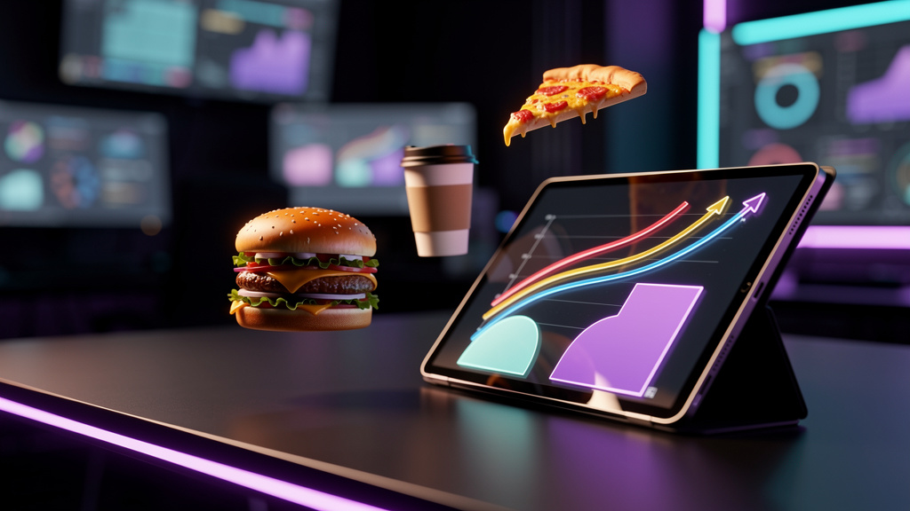 Franquias e a IA: Domine o Google e o ChatGPT — Um painel de controle de marketing digital exibido em um tablet, mostrando gráficos de crescimento de tráfego, leads e engajamento. Vários ícones de fra