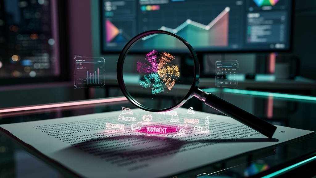 GEO: Como Aparecer no ChatGPT e Google AI Overviews — Uma lupa estilizada focando em um texto onde as palavras-chave tradicionais desvanecem e a 'Intenção do Usuário' se destaca em cores vibrantes. Ao