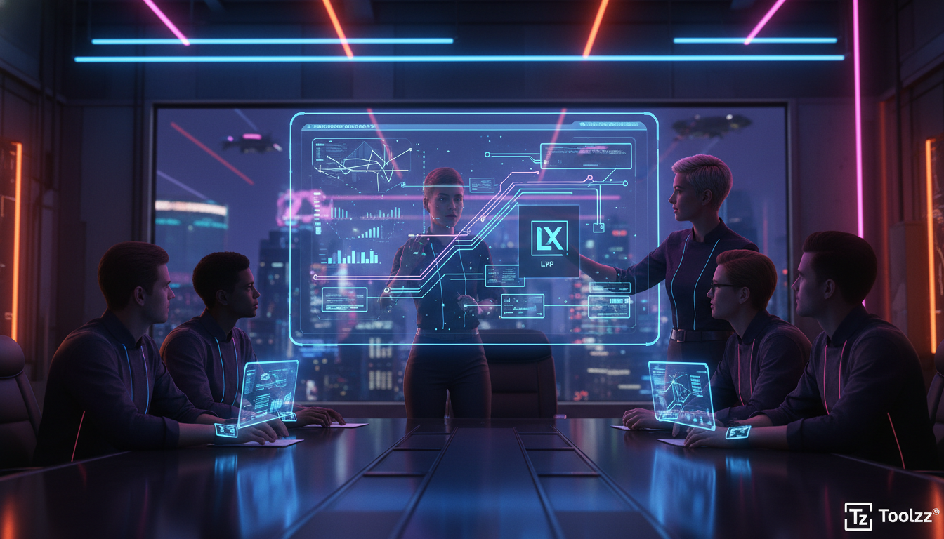 Gestão de Engenharia: 44 Lições Essenciais e o Poder da IA — Uma reunião de equipe de engenharia em um escritório moderno e iluminado. Um gestor de engenharia está facilitando a discussão, enquanto os