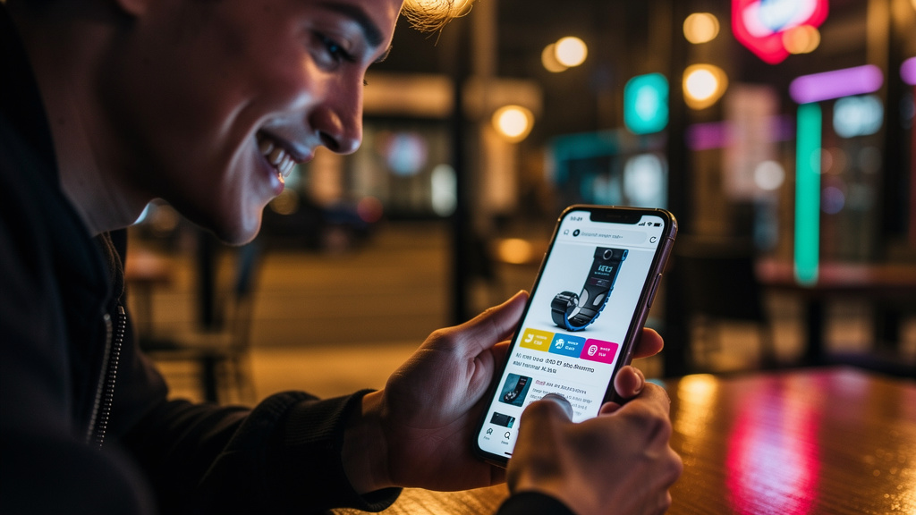 Google AI Overviews: Como E-commerce Escalarem Conteúdo com IA — Um usuário visualizando um Google AI Overview no seu celular, onde um produto de e-commerce aparece em destaque com um resumo conciso e