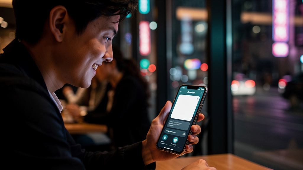 Google AI Overviews e SEO: Estratégias de Conteúdo Zero-Click — Um usuário sorrindo enquanto interage com um AI Overview do Google em seu smartphone. O AI Overview fornece uma resposta concisa e útil 