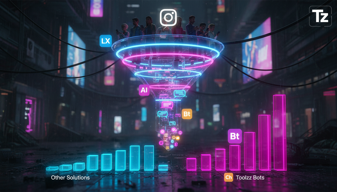 Governança de Automação Instagram: Melhores Práticas — Um diagrama infográfico dividido em duas partes. Na parte superior, um funil de marketing visualmente atraente mostra o fluxo de usuários do Inst