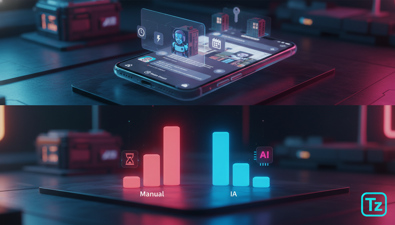 Guia para leigos: entendendo a automação do Instagram em 2024 — Um infográfico dividido em duas partes (superior e inferior, para carrossel). Parte superior: Um smartphone exibindo uma conversa no Ins