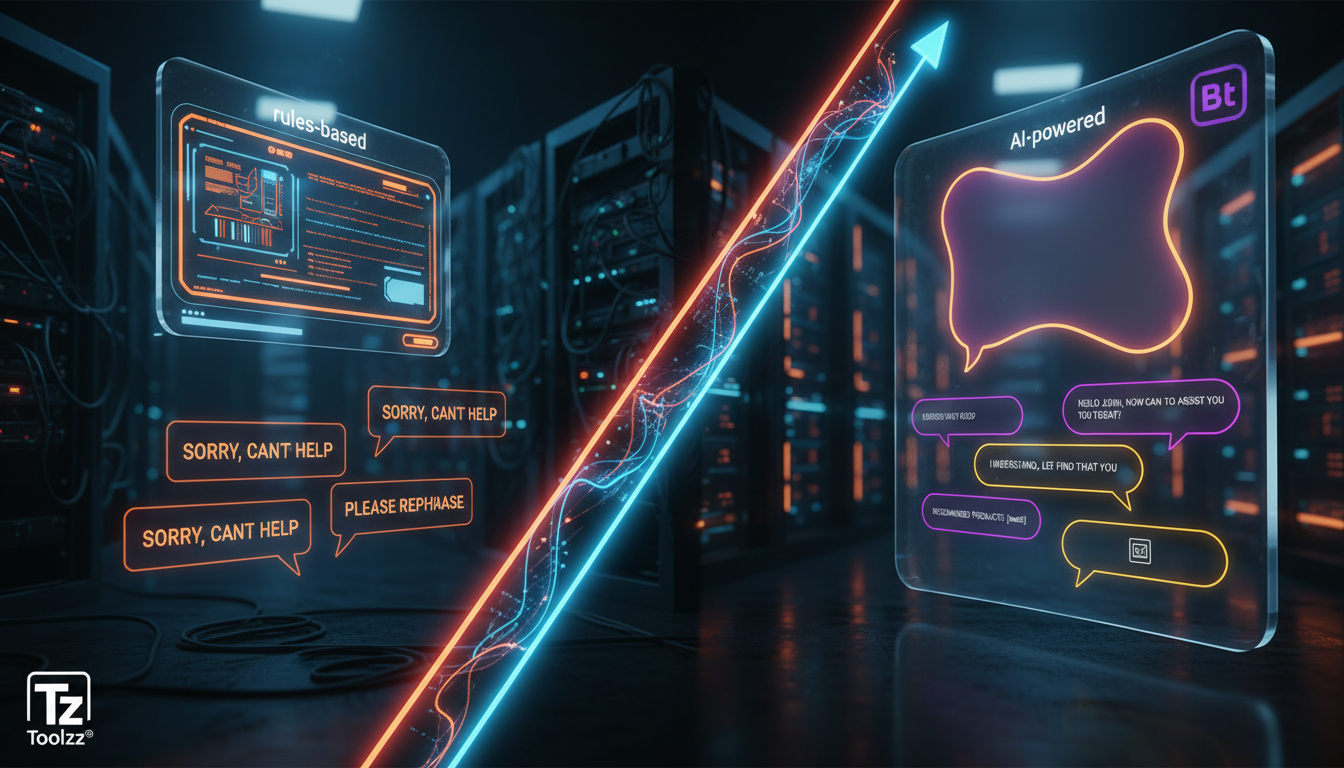 Guia para leigos: entendendo Chatbots Instagram DM — Um diagrama que ilustra a evolução dos chatbots no Instagram DM. No lado esquerdo, um chatbot antigo baseado em regras, com respostas limitadas. No