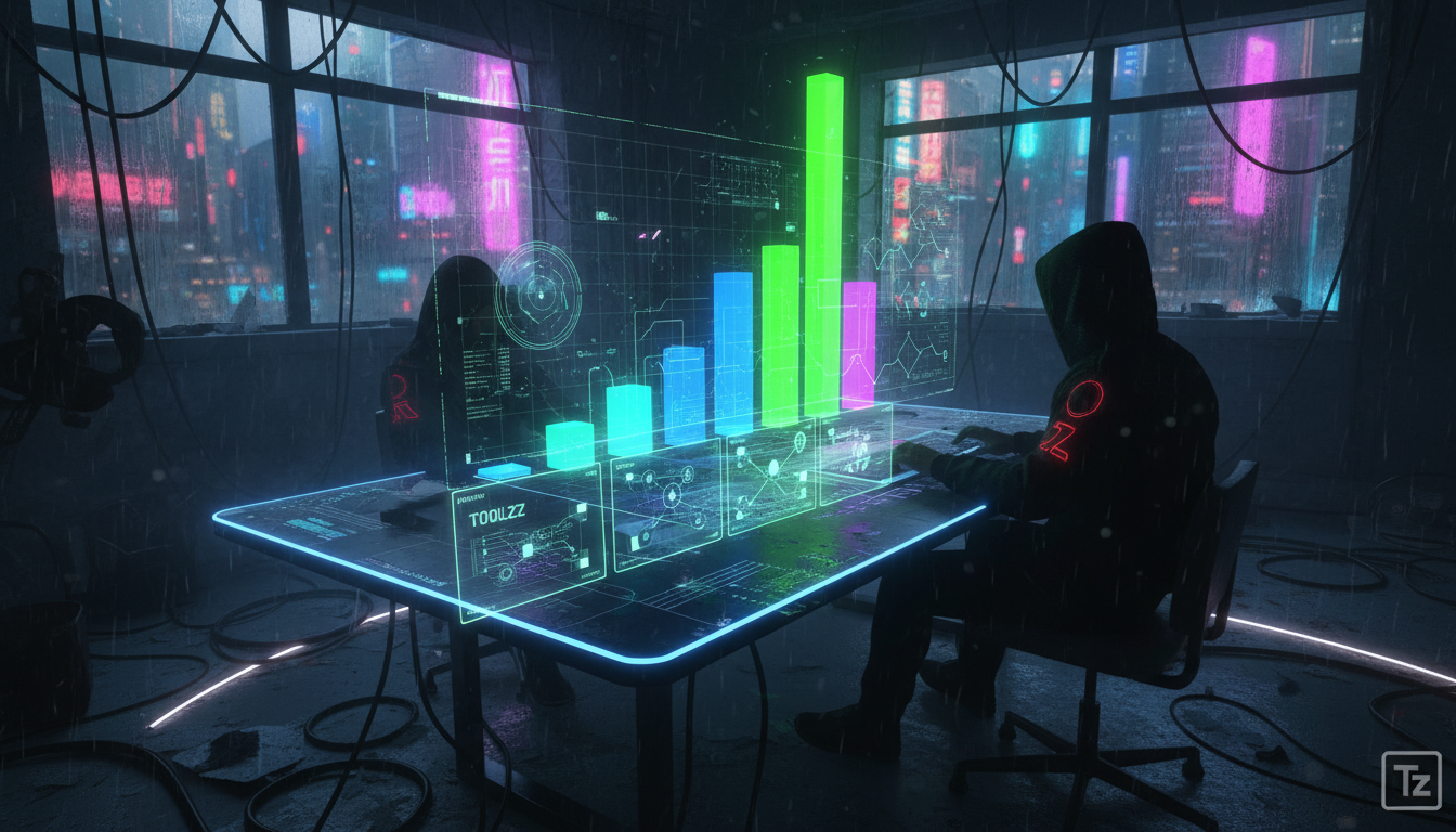 Hackeando o Hacker News: Como Prever o Sucesso dos Seus Posts — Infográfico comparando diferentes ferramentas de otimização de conteúdo para o Hacker News. No bloco superior, um gráfico de barras most