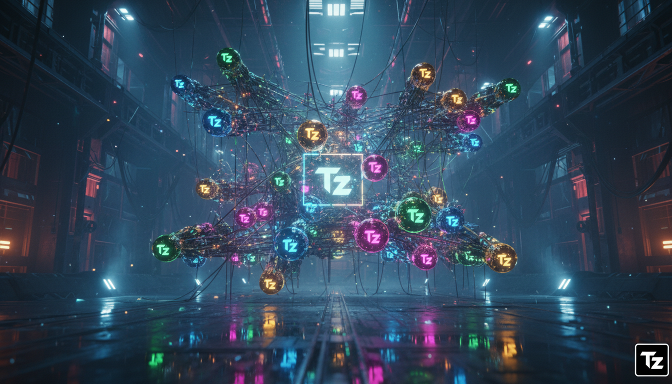 IA Agêntica: A Próxima Revolução na Automação Empresarial — Representação visual de agentes de IA como pequenas esferas luminosas interagindo dentro de uma rede neural abstrata. Cada esfera representa