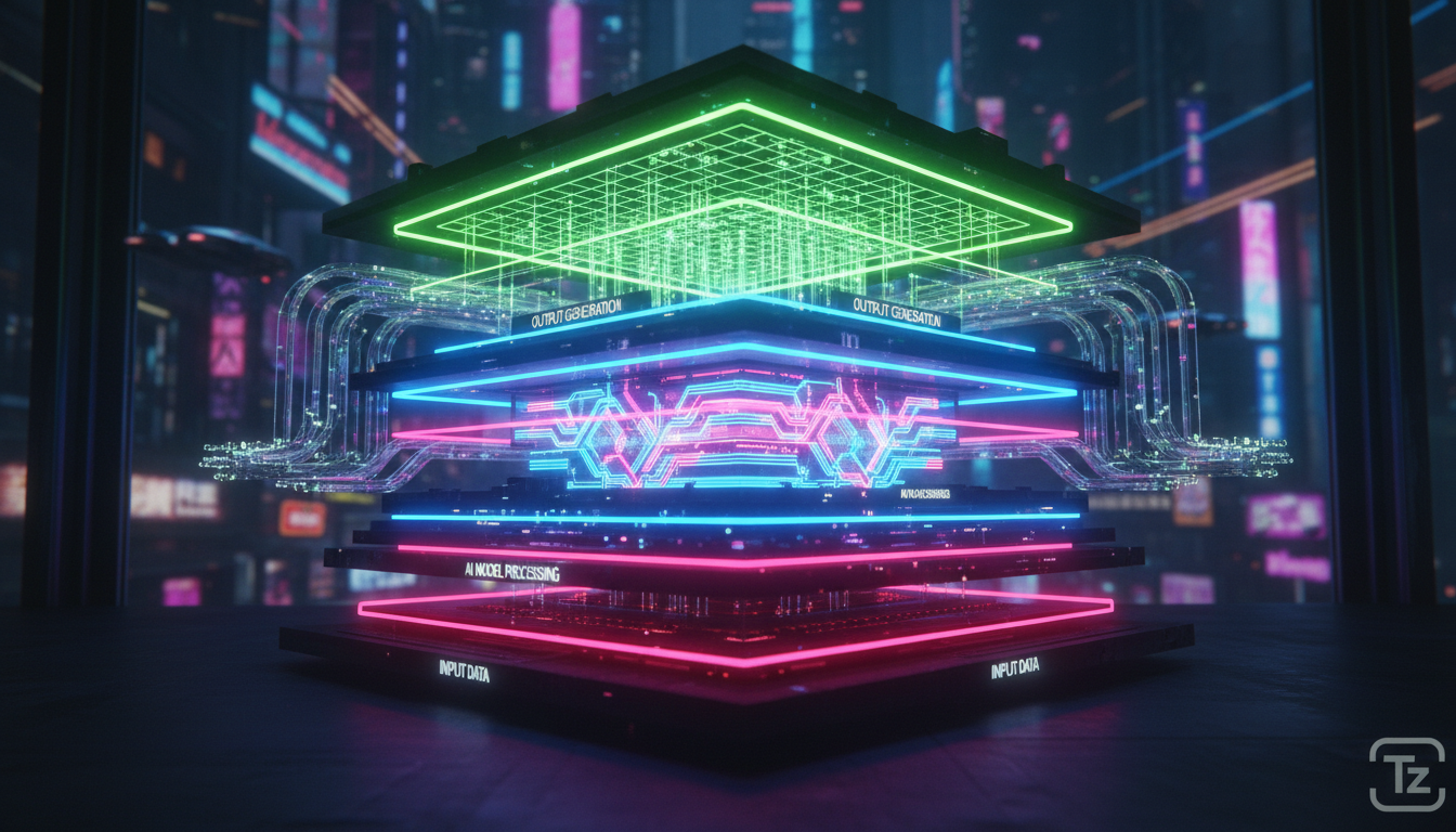 IA e VRAM: Como 12GB de Memória Gráfica Impulsionam a Inovação — Uma representação visual da arquitetura de VRAM, mostrando como os dados fluem através dela durante o treinamento de um modelo de IA. I