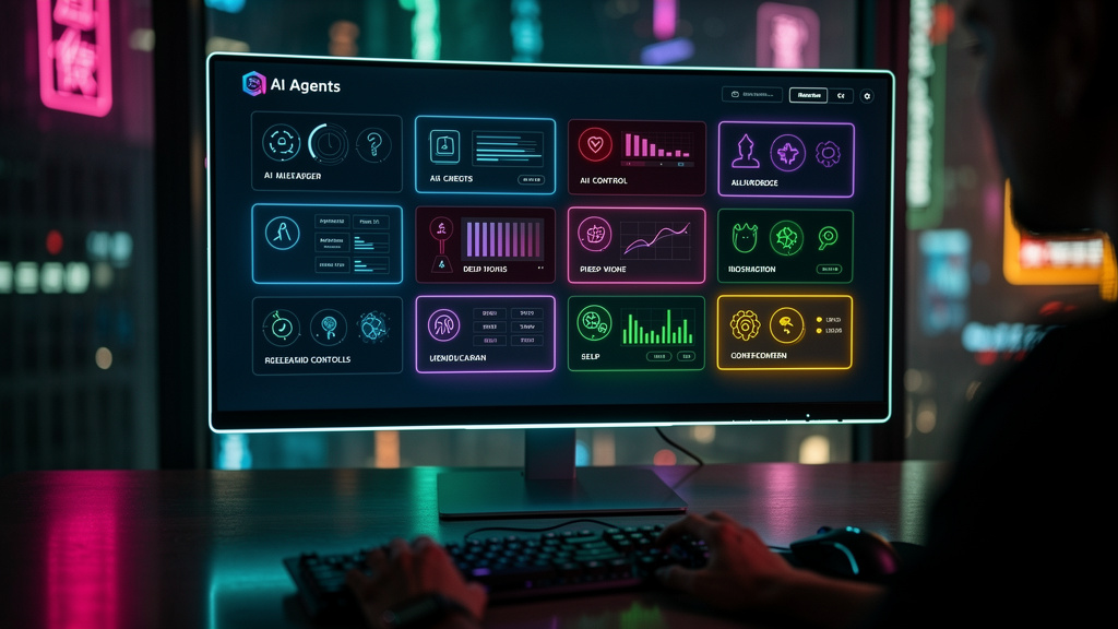 IA Personalizada: A Revolução dos Agentes de Inteligência Artificial — Uma tela de computador mostrando um painel de controle de IA personalizado, onde diferentes módulos e funcionalidades são represe