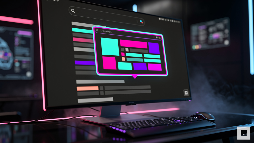 IA que Escreve SEO: Domine o Google com Conteúdo Zero-Click — Um close-up estilizado da página de resultados do Google (SERP) mostrando um 'featured snippet' proeminente com informações sobre 'zero-cl
