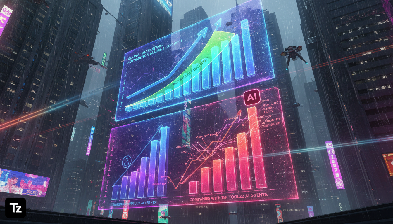 Instagram API em números: dados e estatísticas de 2026 — Infográfico comparando o crescimento do mercado de automação de marketing com e sem o uso de agentes de IA no Instagram. Bloco superior: Gráfic