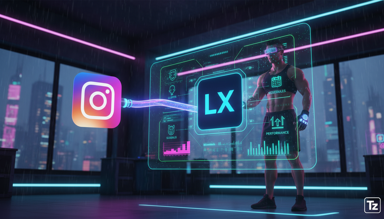 Instagram API resolve qualificação de leads para personal trainers definitivamen — Um diagrama ilustrando a integração da Instagram API com a plataforma de um personal trainer. A API é representada po