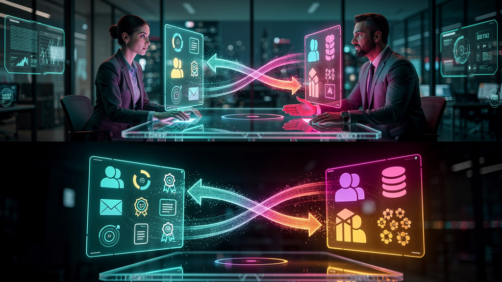 Integração com CRM e Educação Corporativa: Guia Completo — Um diagrama de fluxo visualmente atraente mostrando a conexão entre uma plataforma de EAD (com o logo da Toolzz em destaque) e um sistema de 