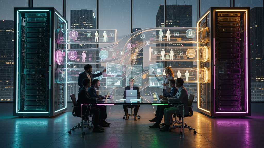 Integração com ERP: O Guia Completo para Educação Corporativa — Um diagrama de fluxo mostrando dados de funcionários fluindo de um sistema ERP (com o logo SAP) para uma plataforma de Educação Corporat