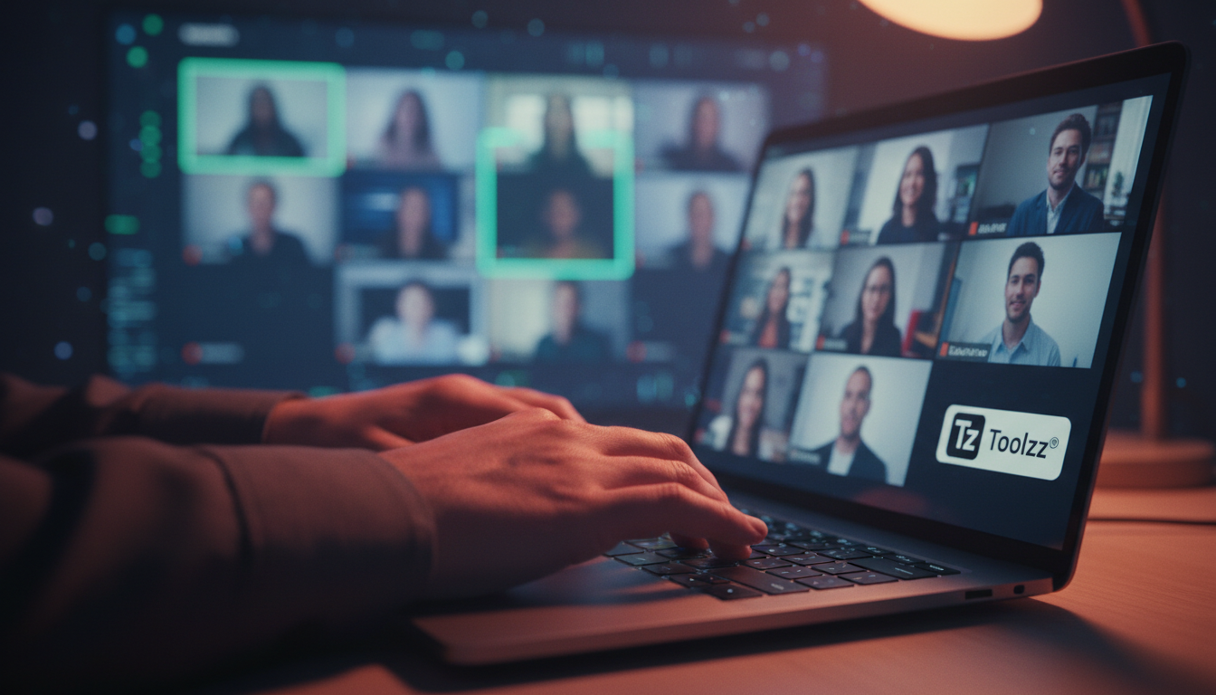 Integração com Zoom: Guia Completo para Educação Corporativa — Um close-up das mãos de um colaborador digitando em um laptop, com o logo da Toolzz visível em um adesivo no laptop. Ao fundo, desfocado,