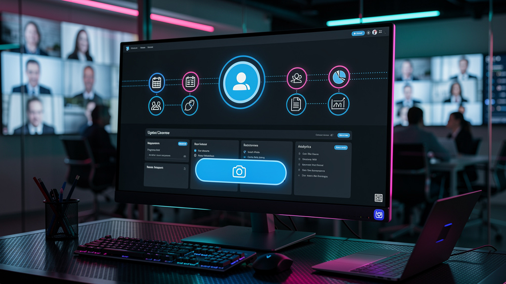 Integração com Zoom: Guia para Educação Corporativa — Um diagrama visual que ilustra a integração do Zoom com a plataforma Toolzz LXP. No bloco superior, o logo do Zoom conectado por linhas tracejadas