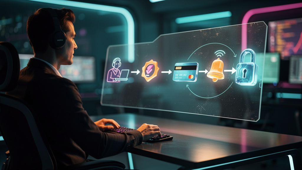 Integração Pagar.me: Simplifique Pagamentos no EAD — Um diagrama de fluxo simplificado mostrando o processo de integração Pagar.me. 1) Aluno se inscreve no curso (ícone de um estudante). 2) Redirecion