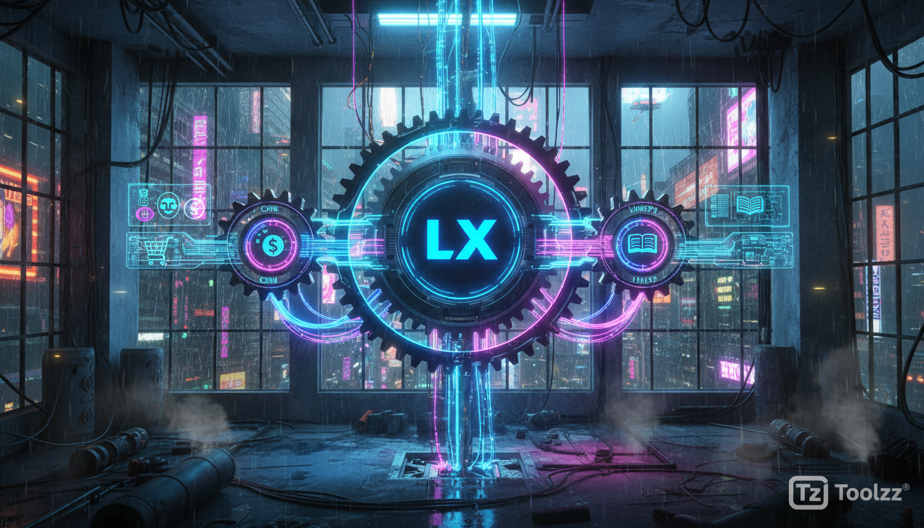 Introdução à Integração CRM: conceitos fundamentais — Representação visual da integração CRM e LMS/LXP. Uma engrenagem central maior, representando a integração, conecta duas engrenagens menores: uma 