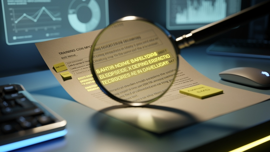 LGPD Compliance: Guia para Educação Corporativa/EAD — Ilustração de uma lupa examinando um contrato de treinamento corporativo, revelando dados pessoais destacados em amarelo. Um pequeno logo da Toolz