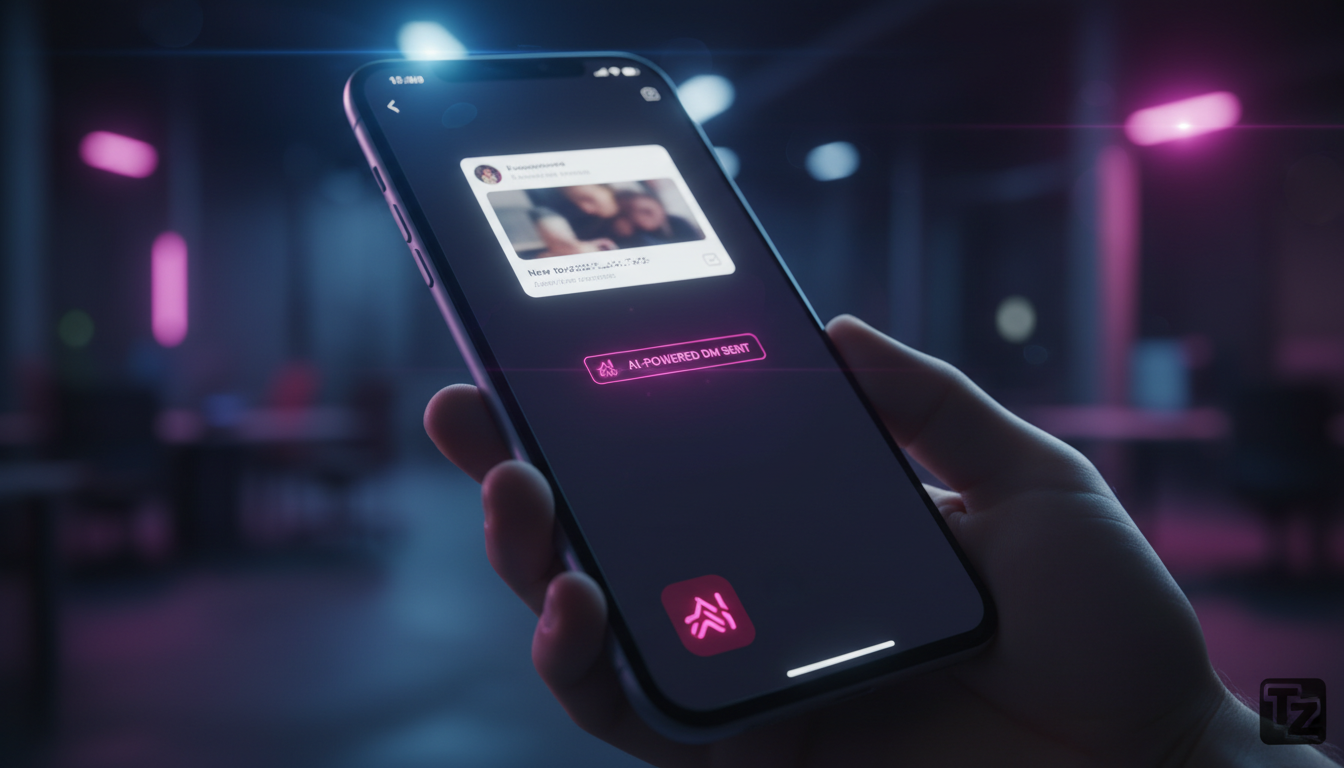 Matriz de decisão: quando adotar Meta Business Suite IA — Um close-up de um smartphone mostrando uma notificação de comentário em um post do Instagram. A notificação indica que uma mensagem direta per