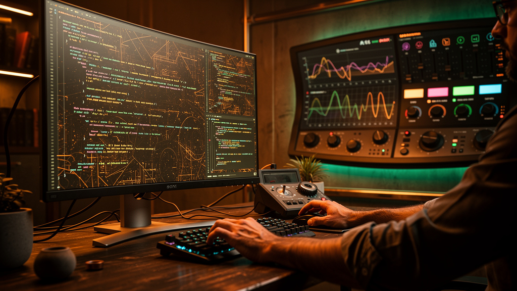 Matriz de decisão: quando adotar OpenClaw em 2026 — Uma tela de computador mostrando linhas de código complexas de um LLM open source (ex: Llama 2) sendo ajustadas por mãos habilidosas. Em segundo pla