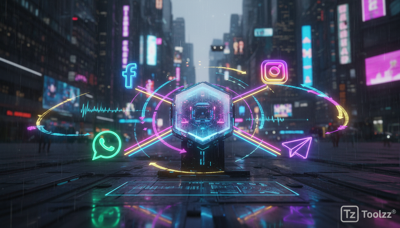 Meta Business Suite IA para iniciantes: tudo o que você precisa saber — Um diagrama visual que representa a Meta Business Suite como um hub central, com ícones do Facebook, Instagram, Messenger e What