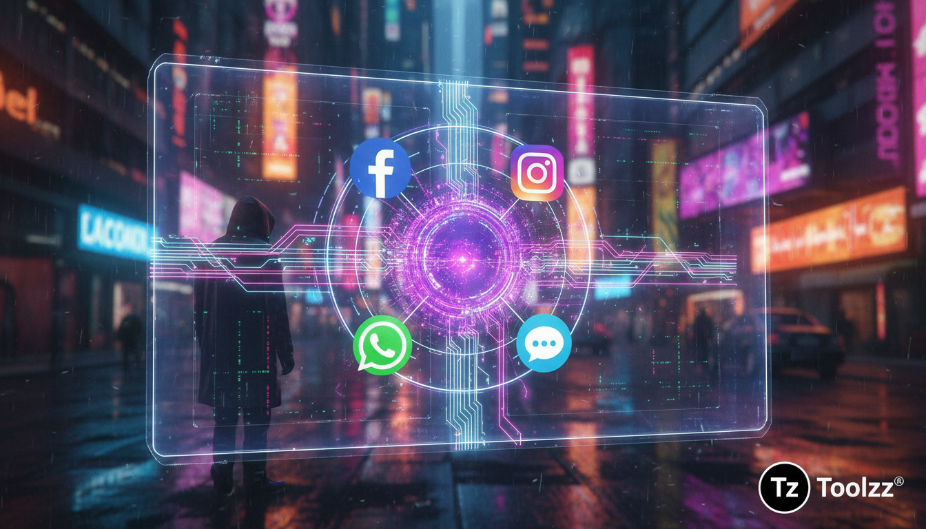 Meta Business Suite IA para iniciantes: tudo o que você precisa saber — Um painel centralizado mostrando ícones de Facebook, Instagram, WhatsApp e Messenger convergindo para um único ponto central. Lo