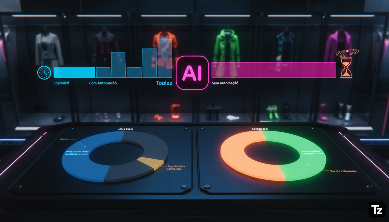 Métricas que provam o valor da automação Instagram — Um diagrama infográfico dividido em duas partes horizontais para carrossel. Parte superior: Gráfico de barras comparando o tempo de resposta a DMs 