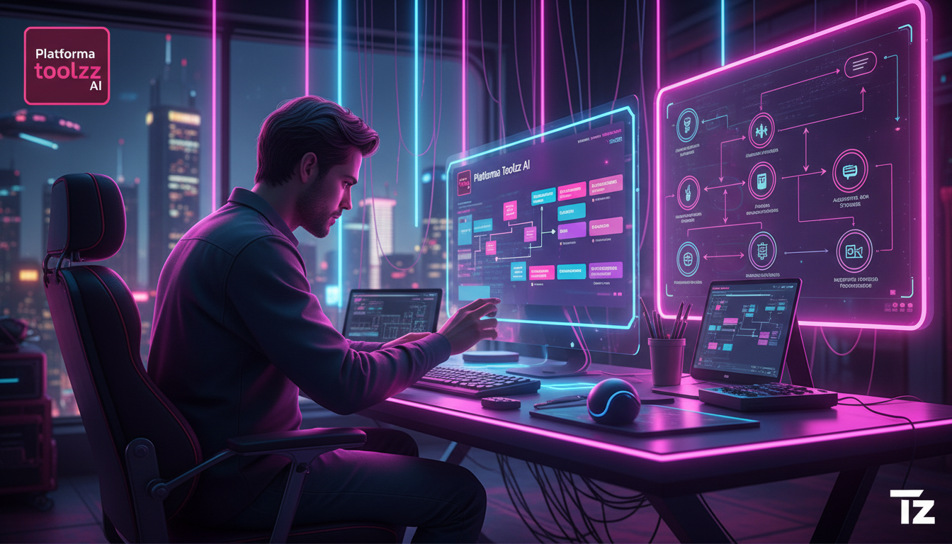 Mitos e verdades sobre Instagram commerce IA em 2026 — Um designer criando um agente de IA personalizado para Instagram commerce. A tela do computador mostra uma interface intuitiva com blocos de cons