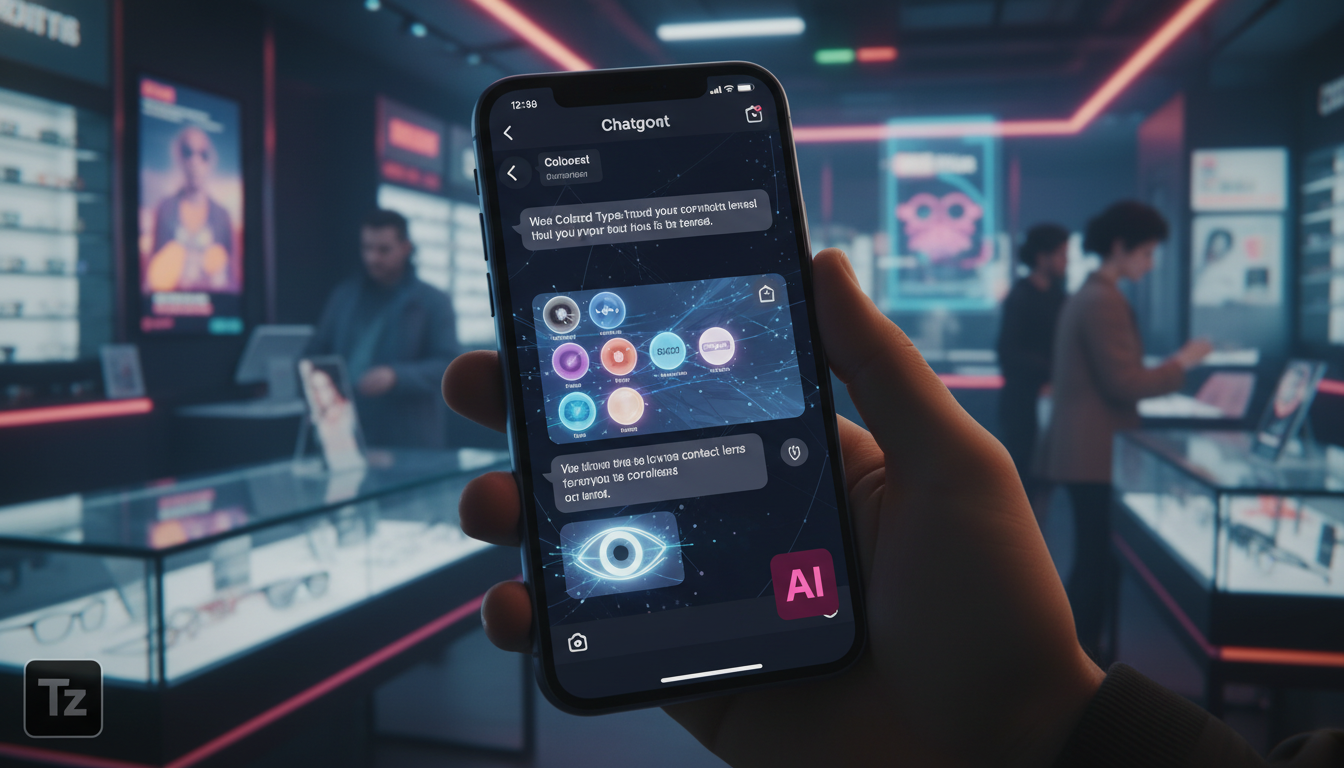 O futuro de Chatbots em Ópticas em 2026 — Close-up de um smartphone mostrando uma conversa no Instagram Direct. No balão de chat, o chatbot da Toolzz AI responde de forma inteligente e personalizada a