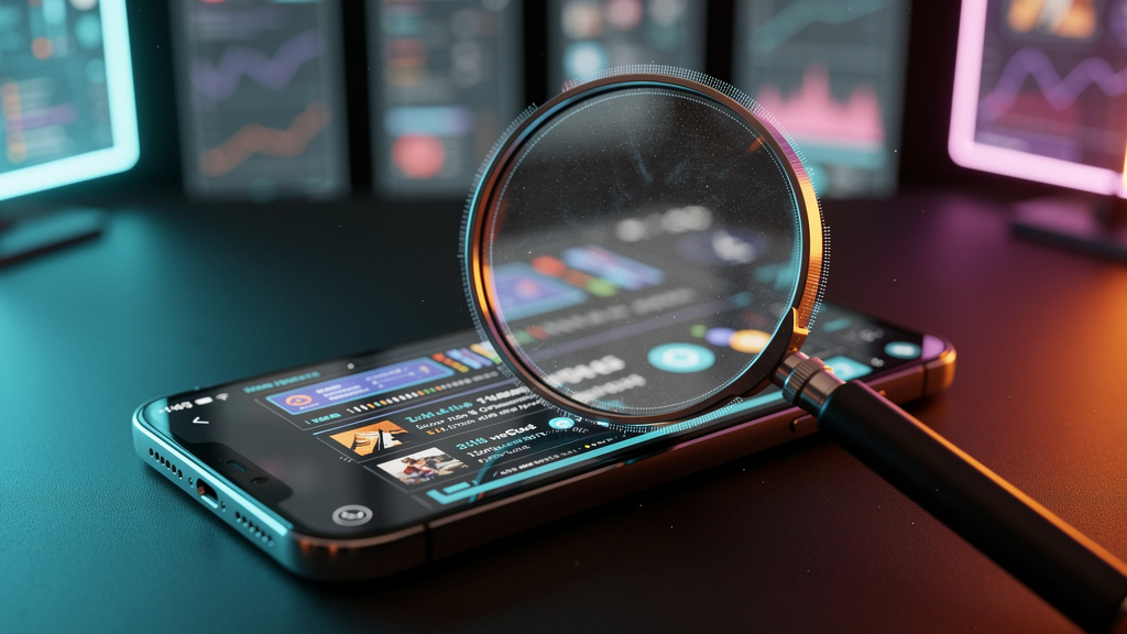 O futuro do SEO em 2026 — Um close-up estilizado de uma lupa digital focando em um resumo do Google AI Overviews na tela de um smartphone. A lupa revela detalhes e insights sobre como o conteúdo é sin