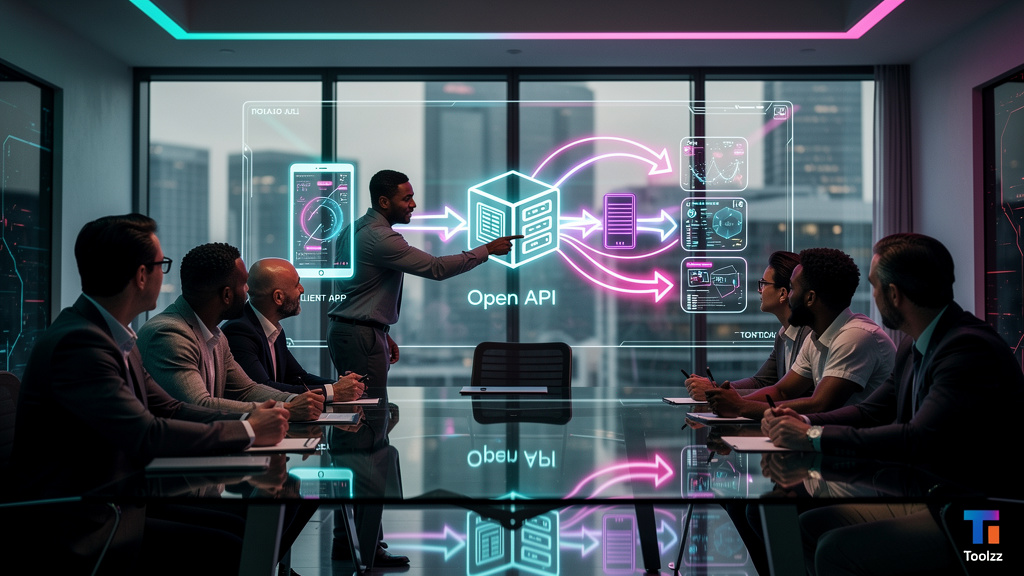 O que é API Aberta e como aplicar na Educação Corporativa — Diagrama simplificado de uma API aberta funcionando: um aplicativo (cliente) envia uma solicitação para a API (servidor), que processa e ret