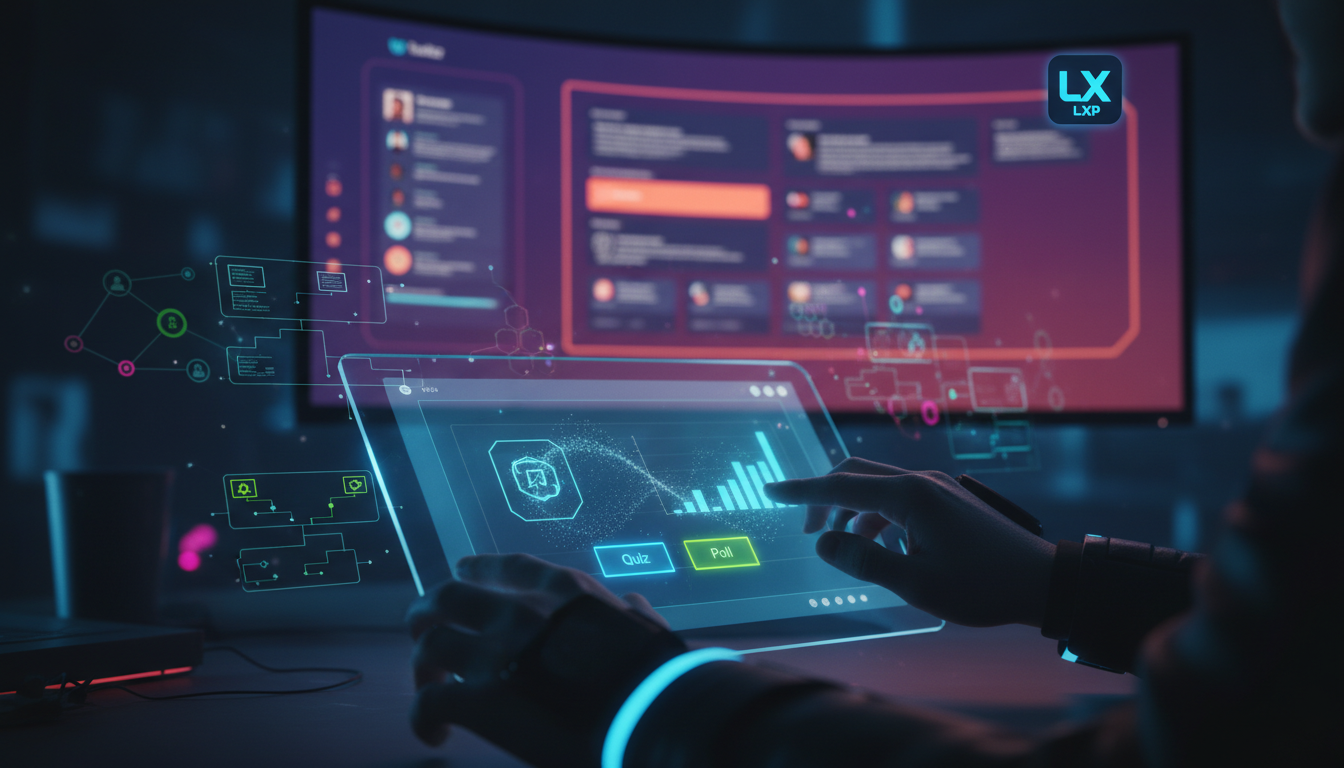 O que é Apresentações Integradas e como aplicar na Educação Corporativa — Um close-up das mãos de um designer gráfico trabalhando em uma apresentação complexa em um tablet. A tela do tablet exibe uma 