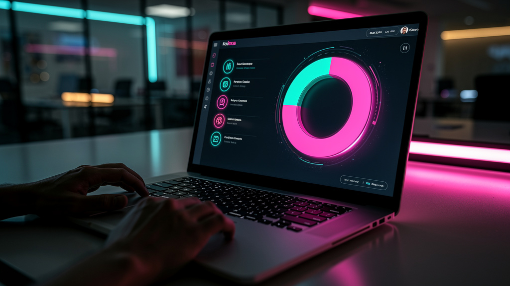 O que é Barra de Progresso e como aplicar na Educação Corporativa/EAD — Close-up de uma tela de laptop mostrando uma barra de progresso circular preenchendo-se gradualmente. A barra está integrada em 
