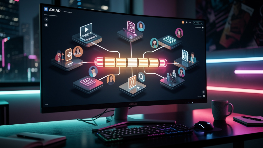 O que é Barra de Progresso e como aplicar no EAD — Ilustração isométrica de uma tela de computador exibindo uma plataforma de EAD. Vários ícones representando diferentes tipos de conteúdo (vídeos, tex