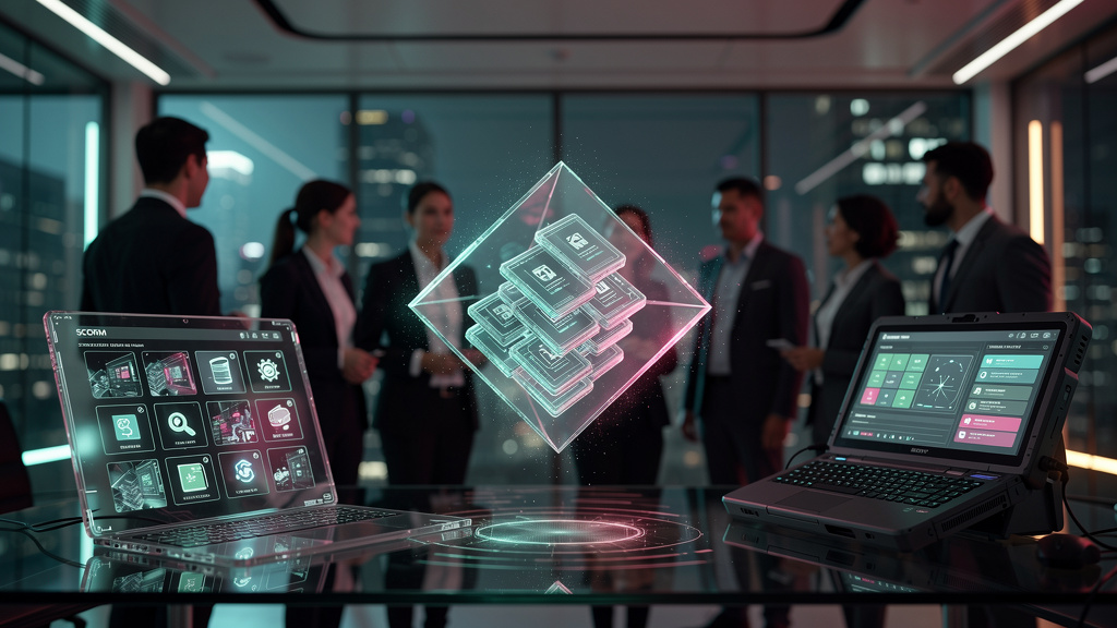 O que é Conteúdo SCORM e como aplicar na Educação Corporativa? — Uma ilustração isométrica mostrando um pacote SCORM sendo transferido de uma plataforma de criação de conteúdo e-learning para um LMS (