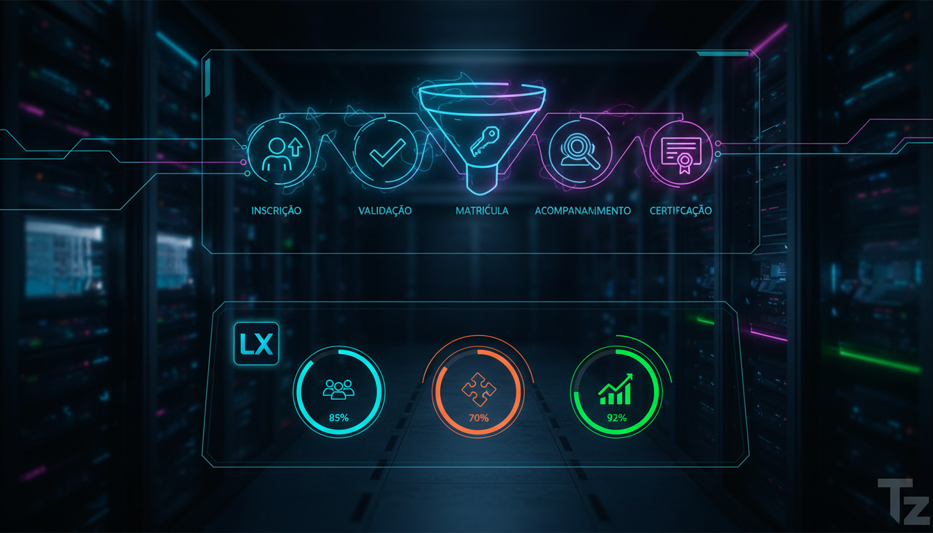 O que é Controle de Matrículas e como aplicar? — Um diagrama infográfico dividido em duas seções (superior e inferior para carrossel Instagram). Na seção superior, um funil visual representa o ciclo d